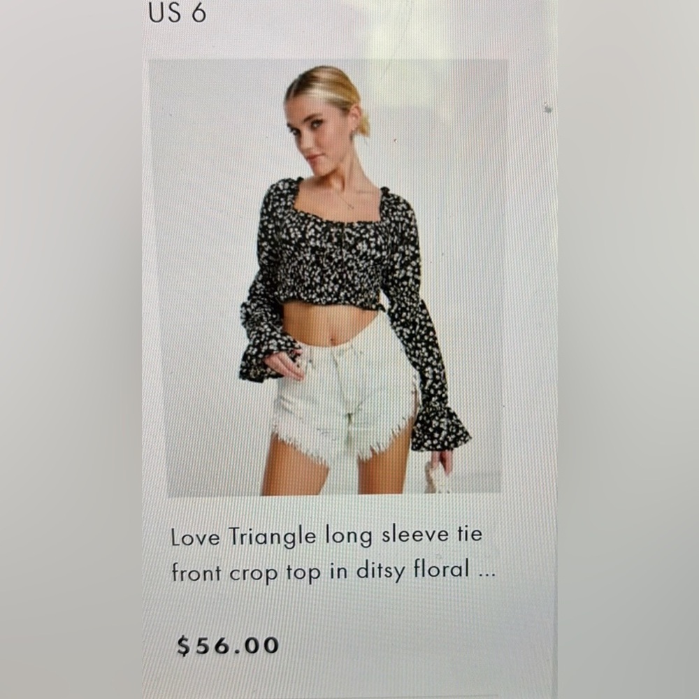 NEW! Love Triangle Long sleeve tie front crop top in ditsy floral pattern